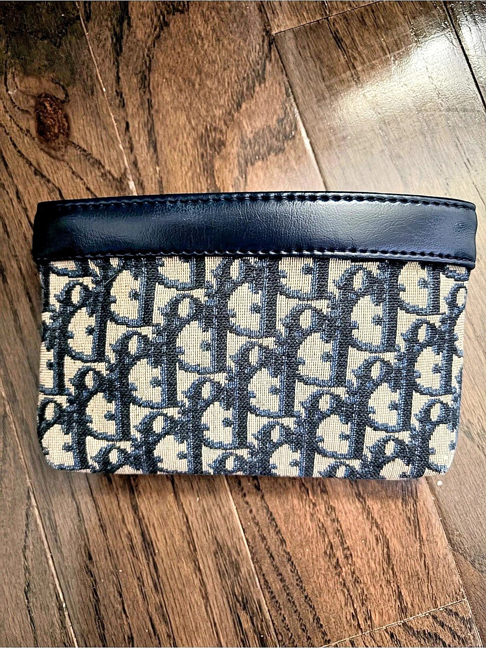 Vintage Christian Dior Monogram Cosmetic Pouch in Blue & Cream